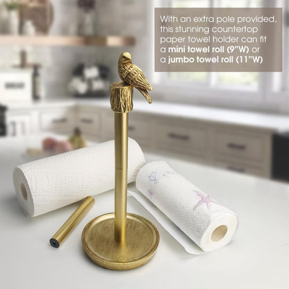 JKONCETTO Paper Towel Holder Countertop, Gold Paper Towel Stand with Bird Design Top