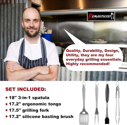 ROMANTICIST 4pcs Heavy Duty Grill Accessories for Top Chef - Professional Grill Tool Set & Basic BBQ Tools for Backyard Restaurant Outdoor Kitchen - Deluxe Grill Gift for Dad on Father’s Day Christmas