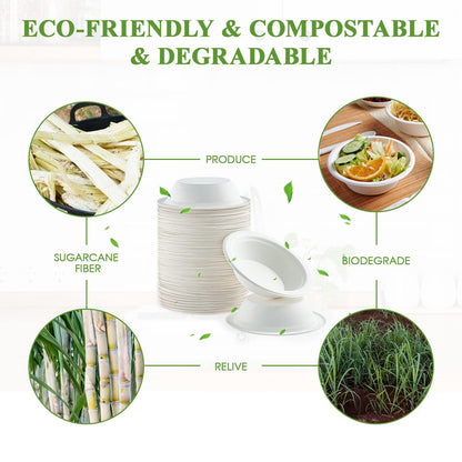 Vplus 200 Pack 12 OZ Paper Bowls, Disposable Compostable Bulk, Eco-friendly Bagasse, Heavy-duty Bowls Perfect for Milk Cereals, Snacks, Salads