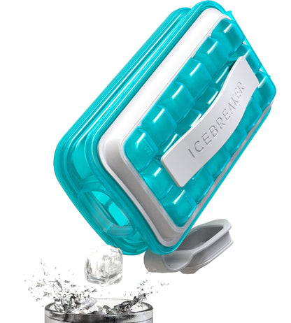 Ice Cube Tray with Lid - NO SPILL Innovative Patented Ice Tray for Freezer - NO TOUCH Silicone Ice Cube Tray for Freezer - This Ice Maker Makes 18 Cubes/Serv and 54/Day - Ice Cube Mold by ICEBREAKER