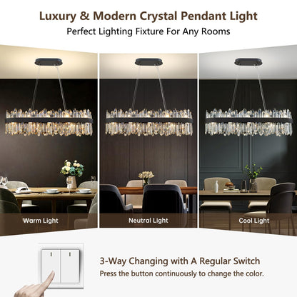 DUNFIZZ Modern Rectangular Crystal Chandelier, 20-Lights Black Raindrop Chandelier Lighting Contemporary Pendant Ceiling Light Fixture for Dining Room Living Room Kitchen Island L35.4''