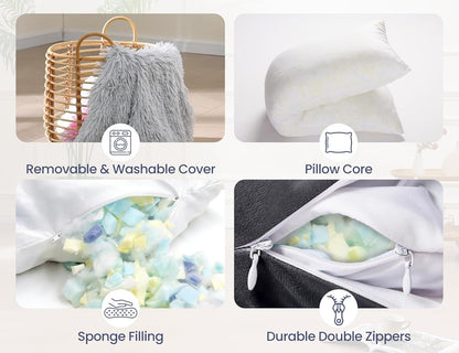 20x54 Fluffy Full Body Pillow for Adults Long Big Body Pillow Cover Pillowcase with Memory Foam for bed Grey Pregnancy