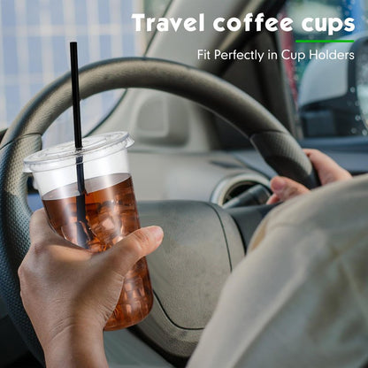 Ziliny 100 Set Clear Plastic Cups with Lids and Straws, Disposable Iced Coffee PET Cups for Drinking Cold Beverage Juice Parfait Smoothie Milkshake Coffee Shops Party Supplies (20 oz)