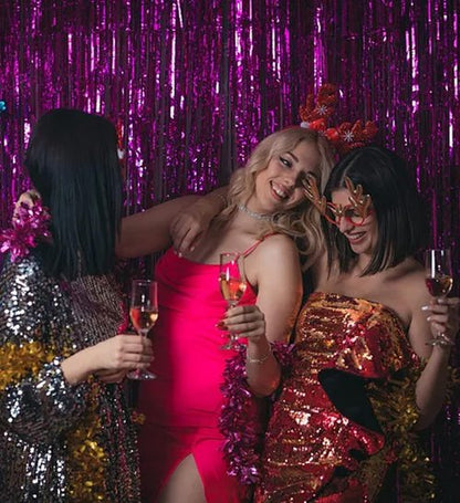 Foil Curtain Backdrop - 20 Pack Metallic Tinsel Fringe Curtains for Parties & Celebrations