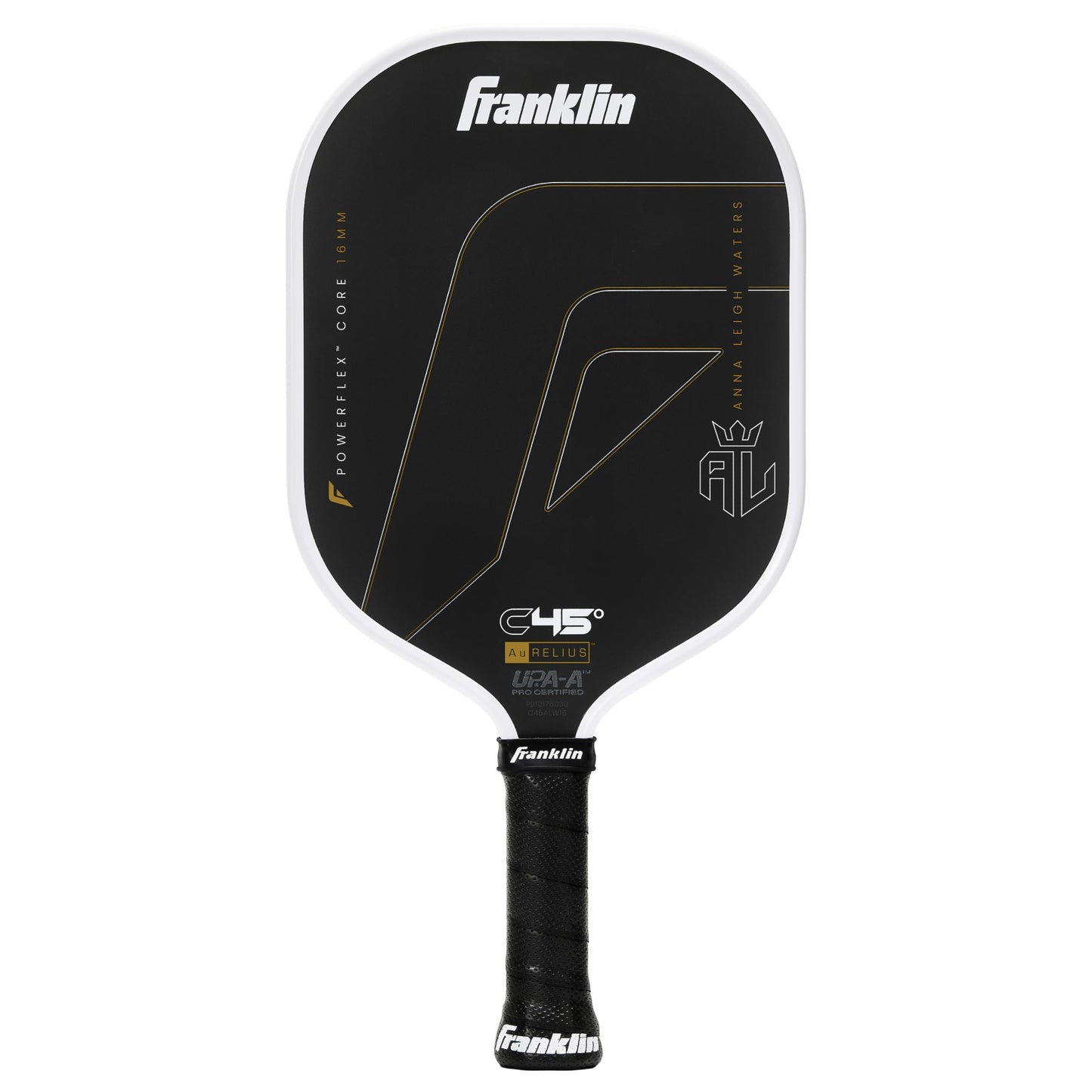 Franklin Sports PRO Pickleball Paddles – C45 Carbon Fiber Series - Official USAP + UPA Approved Pickleball Paddle - Aurelius 16mm Polymer Core - Official Shape of Anna Leigh Waters - Black/White