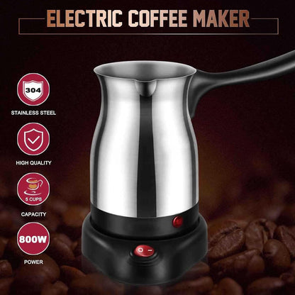 Electric Turkish Coffee Maker, 600ml Stainless Steel Arabic Pot, Tea Maker for Home Travel