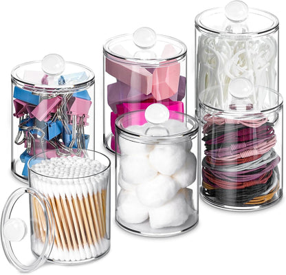 XIPENGKEJI Qtip Holder Set - 6 Pack Apothecary Jars with Lids for Bathroom Organization | Clear 10oz-12oz