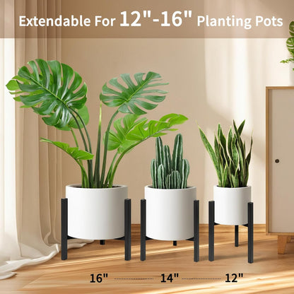 12 14 16 inch Plants-1ps IZIDDO Adjustable Plant Stand Indoor, Black Metal Planter Stands Outdoor, Mid Century Modern