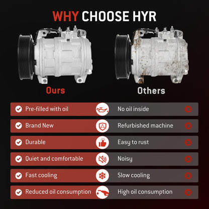 HYR Automotive Air Conditioning Compressor AC Compressor with Clutch Compatible with Honda Accord 2003-2007 2.4L, 7 grooves, 38810RAAA01, 78389, 38810-RAA-A01