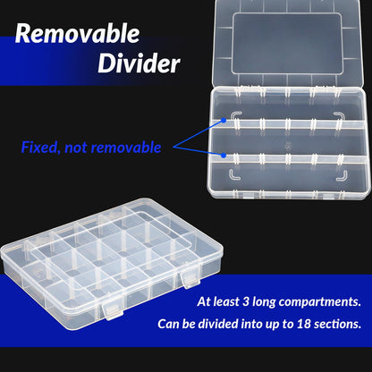 MERRYFILL 18 Grids 7.9 x 5.8 x 1 Compartment Organizer Container with Adjustable Divider 6 Pack multi Plastic Storage Box mini Case for Bead Craft Jewelry Fishing Tackles Nail Charm Sticker Small item