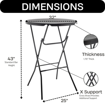 BTEXPERT Set of 5, 32" Round 43" Bar High Top Folding Table Commercial Portable for Drink Patio Banquet Card Plastic Coffee Dining Cocktail Wedding Party Event Home Kitchen Outdoor Black