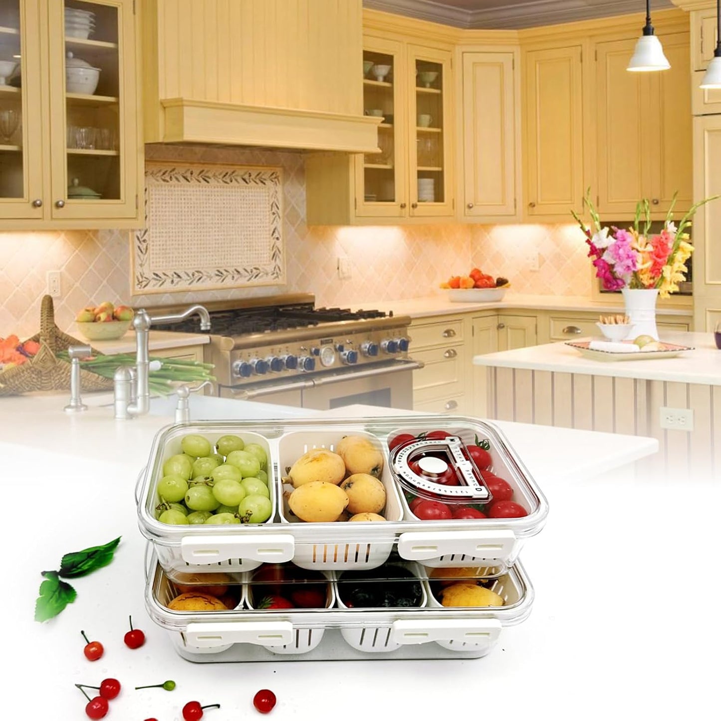 MANO Divided Snackle Box - Charcuterie Container with 3 Compartment Serving Tray for Cheese, Veggie, Fruit (1 Pack)