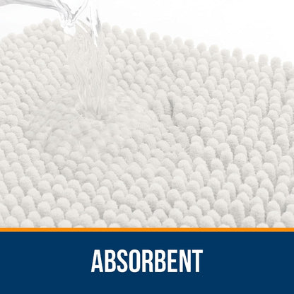 OLANLY U-Shaped Toilet Rugs - Extra Soft Chenille Bathroom Mat, 24x20, Quick-Dry & Non-Slip, Ivory