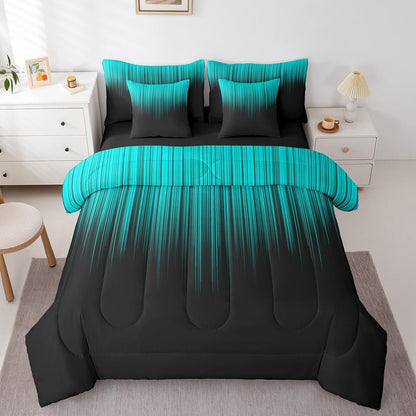 Set 7 Set Feelyou Abstract Ombre Comforter with Sheets Kids Teens Teal and Black Girls Piece Bedding Room Decor Fashion