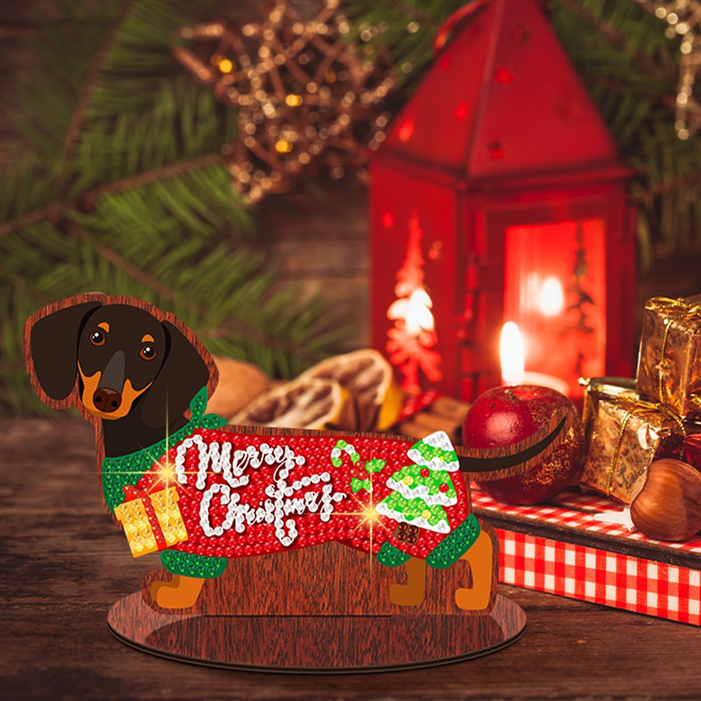 Briwooody 16 Pcs 4th of July Dachshund Diamond Art Kits for Adults - Interchangeable Seasonal & Holiday Decor, Wooden Dachshund Diamond Painting Table Centerpieces for DIY Tiered Tray Home Party