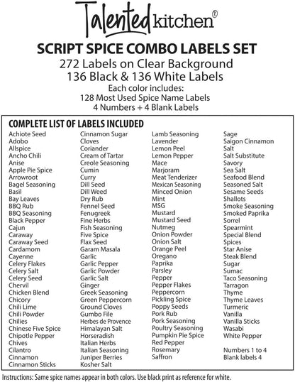 Talented Kitchen 272 Spice Labels Stickers, Clear Preprinted for Kitchen Spice Rack Organization