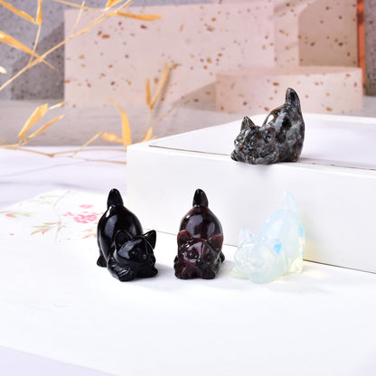 WUYOUSHI Natural Flame Stone Cat Decor Statue Crystals and Healing Stones Cat Figurine Polished Gemstones Bedroom Office Desk Home Decoration A Lucky Decoration for Cat Lover