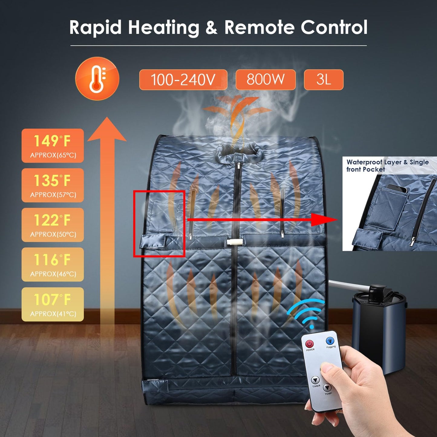 MFYDPP Portable Sauna Steam Tent,Sauna Box for Home,Sauna Tent,with 1000W 3L Sauna Steamer, Remote Control, Folding Chair
