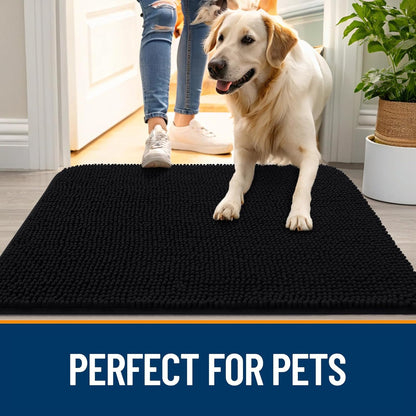OLANLY Dog Door Mat - Absorbent Non-Slip Washable Chenille Mat for Muddy Paws | 40x24 Inches, Black