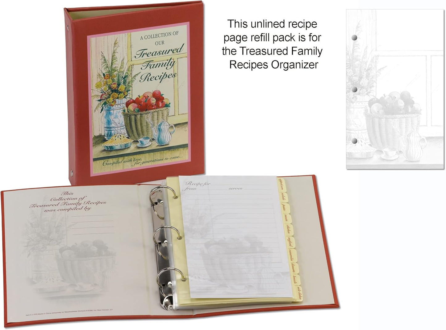 Meadowsweet Kitchens Unlined Recipe Page Refill Pack for Family Recipe Organizer