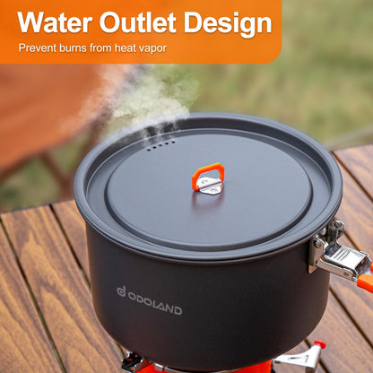 Odoland Camping Cookware Mess Kit, Non-Stick Lightweight Camping Pot and Fry Pan Set with Mesh Bag for Backpacking, Outdoor Cooking and Picnic, for 3-4 People and More