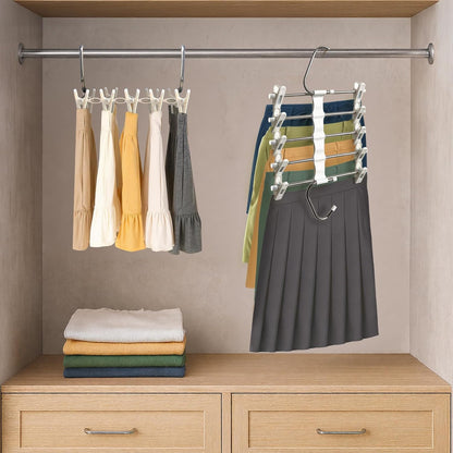 Skiennix Skirt Hangers - Space-Saving Metal Pants Hangers with Clips - 2 Pack Closet Organizer