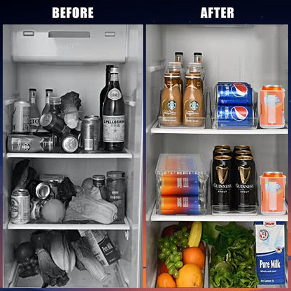 Tall Skinny Can Organizer for Refrigerator - Stackable Beverage Container Holder Dispenser with Lid for 16oz & 17oz