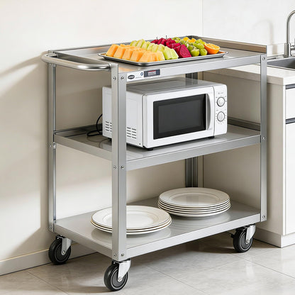 Hally Stainless Steel Utility Cart 3 Tier NSF Commercial Heavy Duty Metal Mobile Food Rolling Cart with Handle and Wheels for Kitchen, Restaurant, Hospital, Laboratory and Home, 31" L x 19" W x 34" H