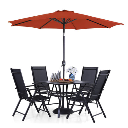 PHI VILLA Outdoor Patio Dining Set for 4 with 9ft Patio Umbrella (No Base), Outdoor Table and Chairs with Adjustable Patio Folding Chair & 37" Metal Dining Table for Garden, Yard and Deck