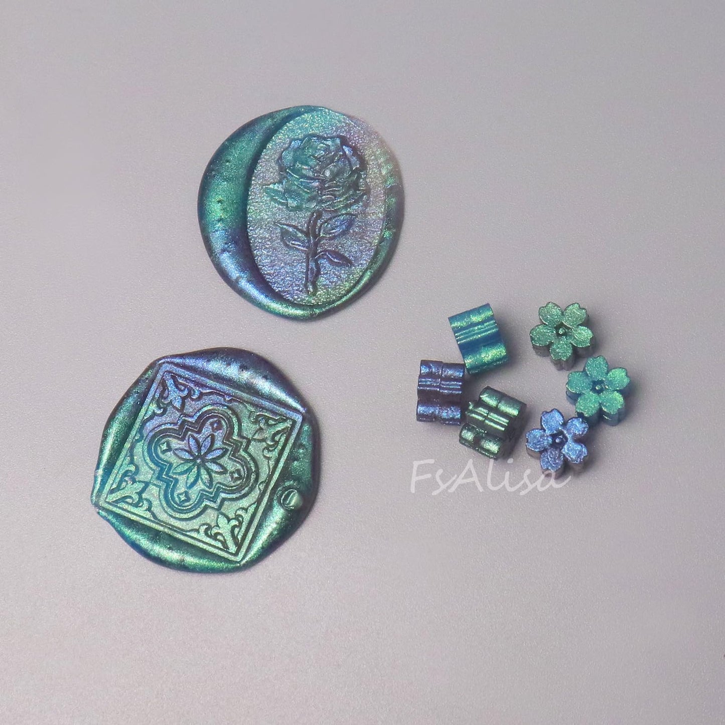 Fsalisa Sealing Wax Beads Cherry Blossom 115pcs for Stamp Sealing, Christmas Cards, Envelopes, Wedding Invitations, Wine Packages, Gift Wrapping (Peacock Blue)