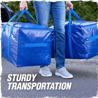 RUGGED RHINO Heavy Duty Extra Large Moving Bags - Durable Zipper & Strong Handles | Space-Saving Storage, Blue/Clear