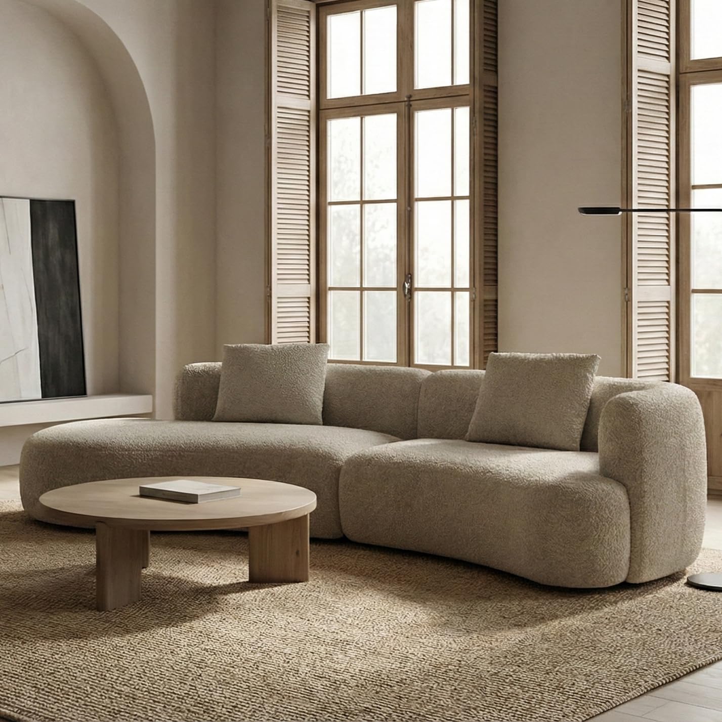 Acanva Modern Curved Sectional Living Room Couch, Minimalist Comfy Boucle Fabric Modular Sofa for Apartment, Home Office, 114" W Left Hand Facing, White
