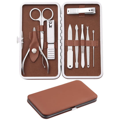 FAMILIFE Manicure Set, Nail Professional Kit Manicure Kits Nail Clipper Sets, 13PCS Stainless Steel Pedicure Sets Mens Grooming Tool, with Brown Leather Travel Case for Men