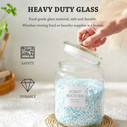 Half Gallon Glass Jars, Large Airtight Containers with Scoop and Labels for Laundry, Kitchen, and Pantry Storage, Set