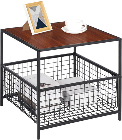 2 20 inch SUPER DEAL Tier Side Table with Mesh Basket, Square End Table Nightstand for Bedroom Living Room, Mini Fridge