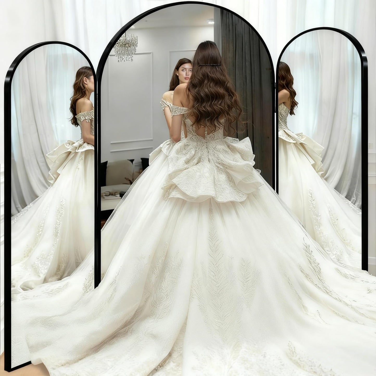 LXWZHK 3-Way Full Length Trifold Mirror, 78"x76" Oversized Large Standing Mirror with Aluminum Alloy Thin Frame, for Wedding Dress/Clothing Shop/Closet, Black