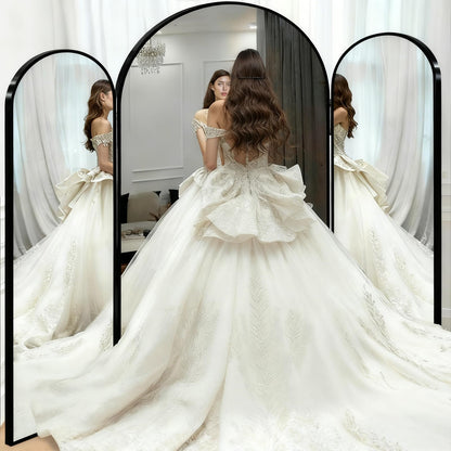 LXWZHK 3-Way Full Length Trifold Mirror, 78"x76" Oversized Large Standing Mirror with Aluminum Alloy Thin Frame, for Wedding Dress/Clothing Shop/Closet, Black