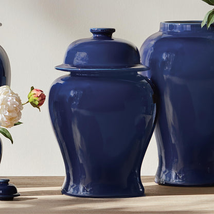 Napa Home & Garden Koa Wide Lidded Ginger Jar Small - Navy Ceramic Handcrafted Small Blue