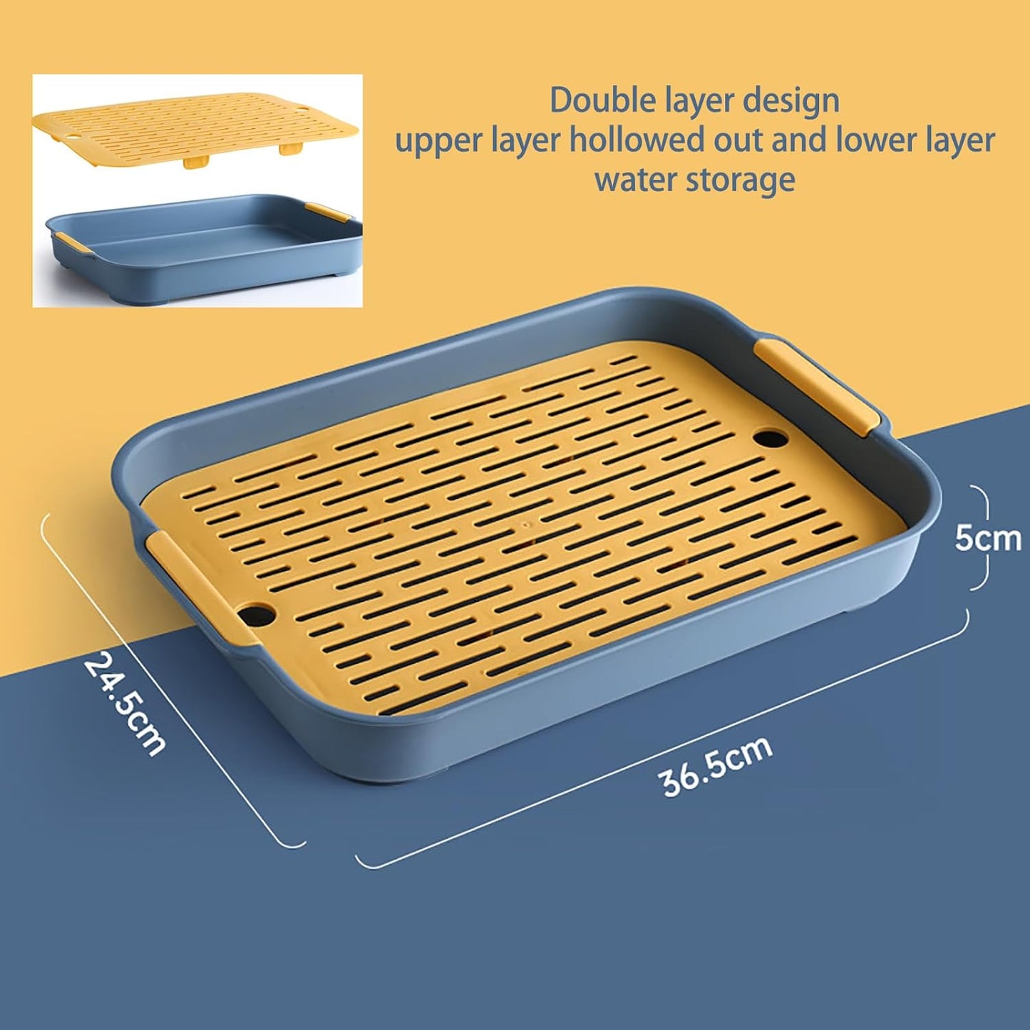 Eco-Friendly PP Dish Tray Drying Rack, Double-Layer Plastic Drainage Rack for Kitchen Countertops