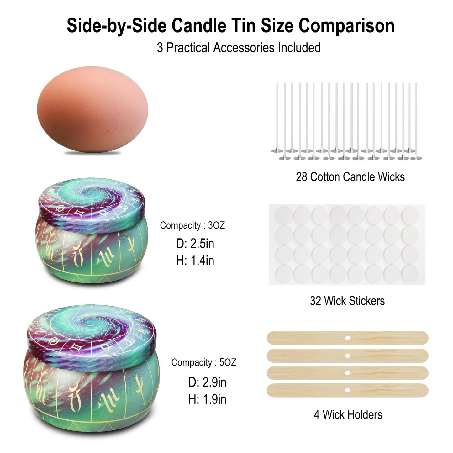 Arxinor Empty 5 oz Candle Tins Candle Jars 28 Pcs 28 Patterns, Candle Making Kits, with Wicks, Wick Holders & Stickers