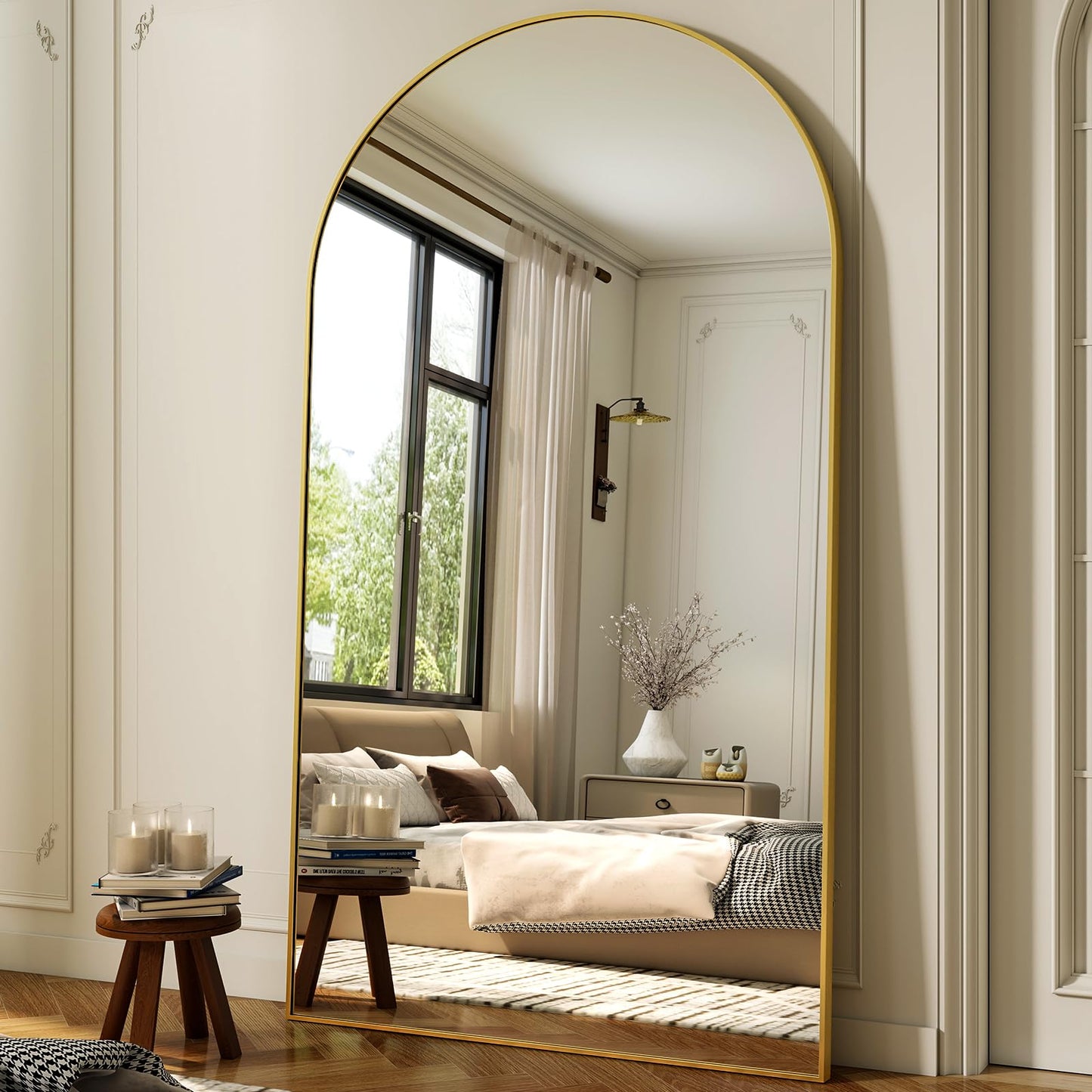 XRAMFY 86"x40" Arched Full Length Mirror Floor Mirrors with Aluminum Alloy Frame Free-Standing Wall Mounted Floor Mirrors or Large Dressing Mirror, Gold Mirror Full Length