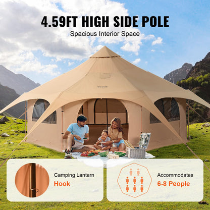 VEVOR Canvas Tent, 4 Seasons 5 m/16.4 ft Bell Tent, for Camping with Stove Jack, Family Camping Outdoor Hunting Party
