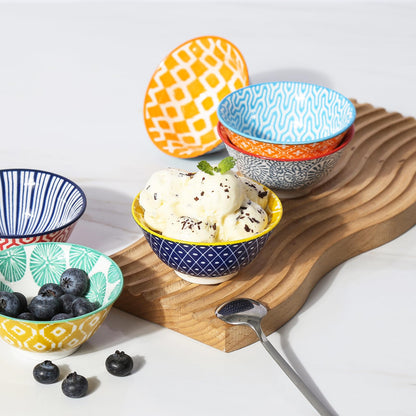 Selamica Porcelain Ice Cream Bowls Set of 6, Small Bowls, Ceramic bowls for Dessert, Ice Cream, Variety of Colors