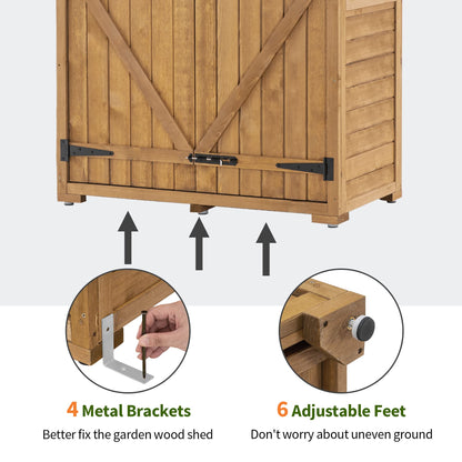 MCombo Outdoor Storage Cabinet with 2 Shelves, Outside Storage Shed with Floor, Wooden Garden Tool Shed with Latch for Yard Deck Lawn, 1000