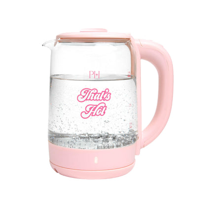 Paris Hilton Electric Kettle, Fast Boil with Auto Shut-Off, LED Indicator, 360° Base, Cord Storage, 1.8-Liter, Glass, Pink