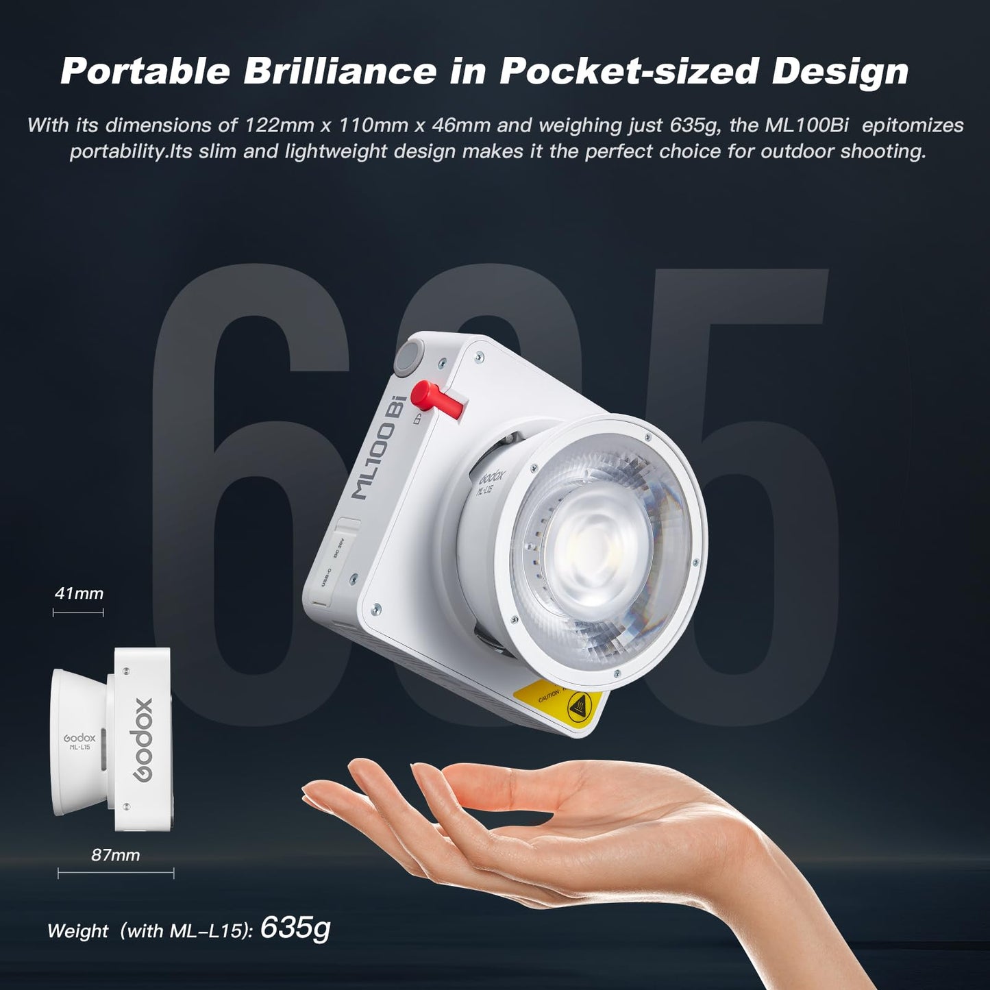 Godox ML100Bi 120W LED Video Light with Battery Grip, 2800K-6500K Bi-Color Continuous Output LED Video Light for Filming, Live Streaming and Video and Studio Photography