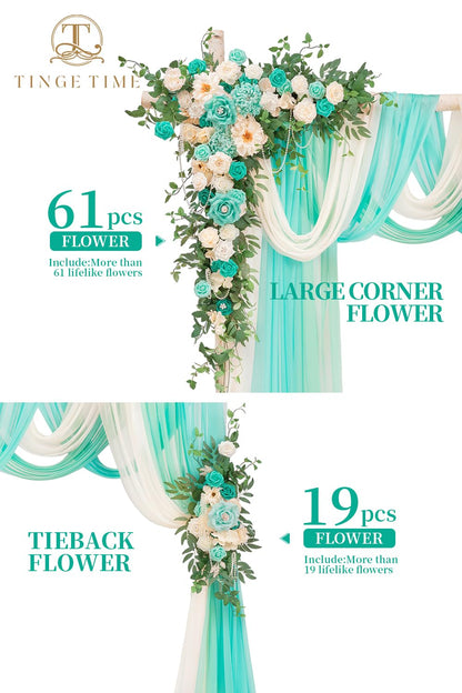TINGE TIME Wedding Arch Flowers Kit - Deluxe 5pcs Artificial Floral Swag with 3 Sheer Drapes, Realistic Silk Flower Arrangements for Wedding Ceremony Arbor Backdrop Reception Party Home Decor
