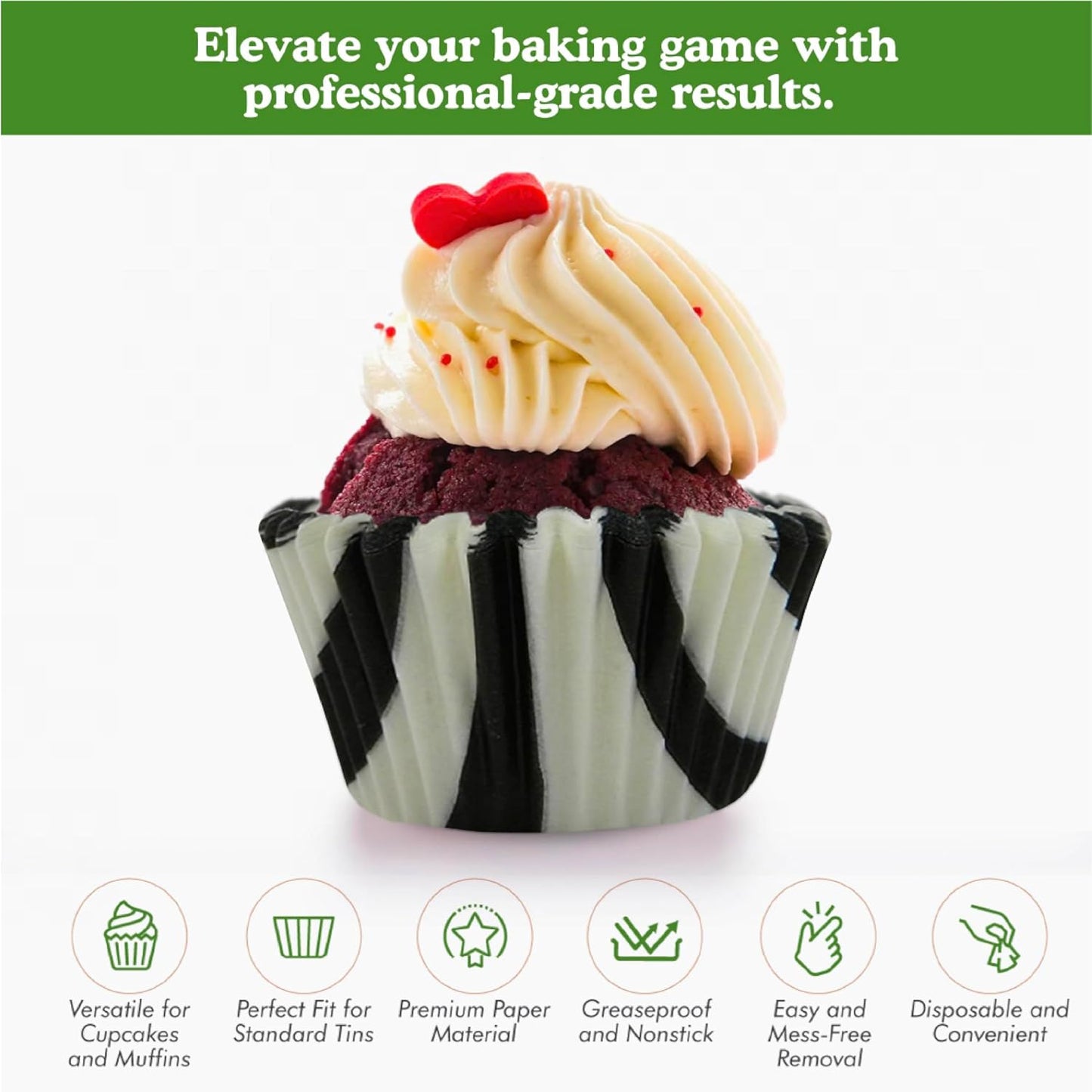 Regency Wraps Professional Grade Greaseproof Baking Cups, Pack of 40, Black/White Zebra