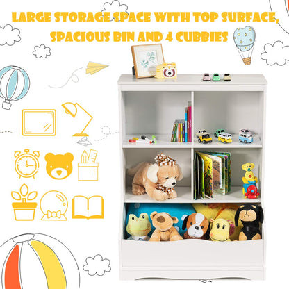 Giantex Storage Cabinet, Cubby Toy Organizer, 3 Shelf 4 Cube Units, Storage Bins Cubbies for Kids' Collections, Kids Bookshelf and Bookcase for Children Playroom Hallway Kindergarten School, White