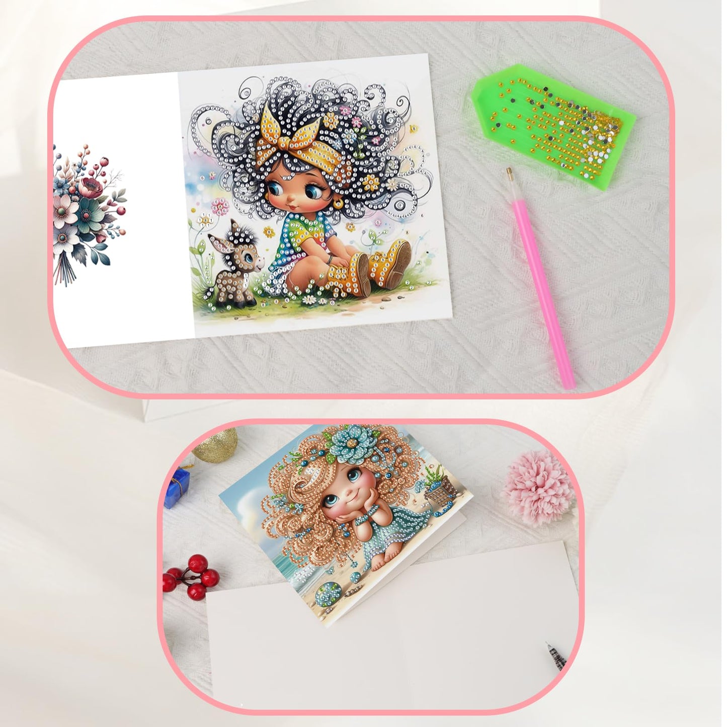 JISHSHAY 6 PCS Diamond Art Greeting Cards Diamond Painting Birthday Cards with Envelopes Gem Art Gem Painting with Special Drills for Thanksgiving Birthday Anniversary Valentine Festival Fairy Elf